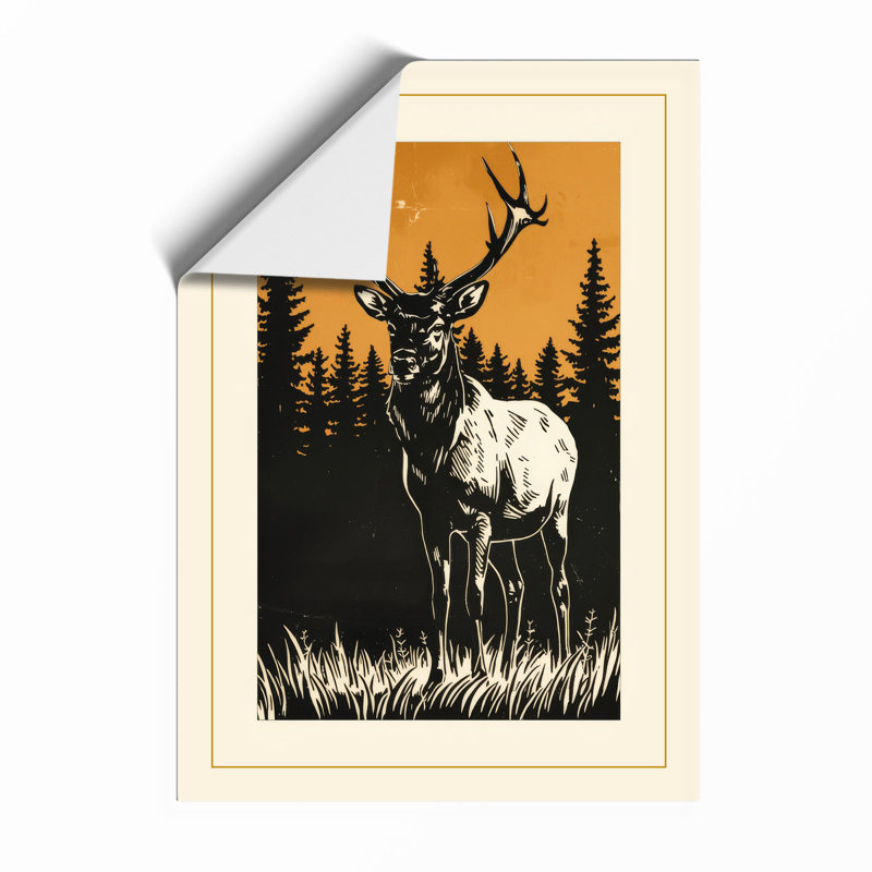 Deer in Silhouette Rustic - Framed Print, A4 - 29.7 x 21.0 cm, Unframed