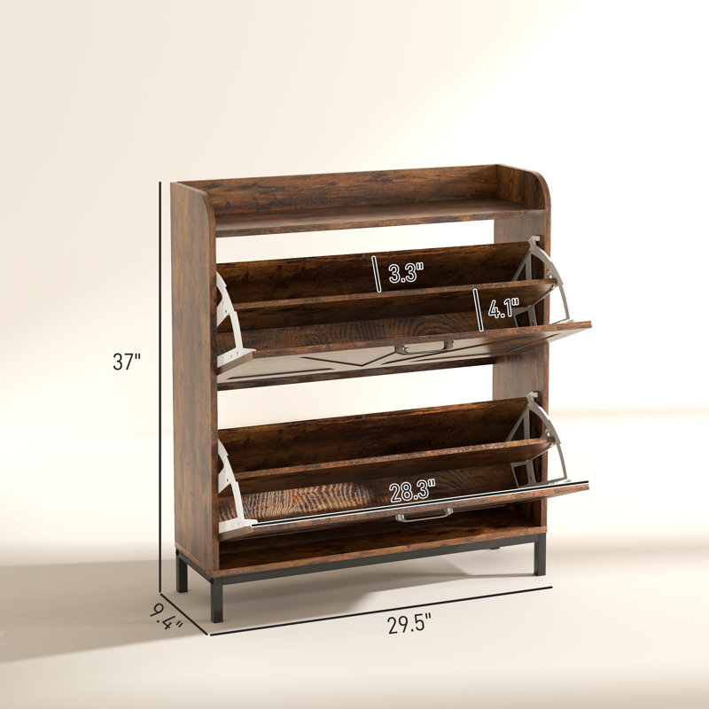 Shoe Storage Cabinet With 2 Flip Drawers, Legs, Farmhouse Freestanding Narrow Shoe Cabinet, Slim Hidden Rack Organizer For Entryway, Hallway, Wood Grain