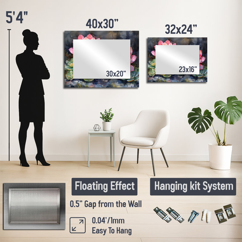 «Echeveria Elegans Succulent Mexico Bloomscape II», miroir traditionnel pour décoration murale, 24 po x 32 po