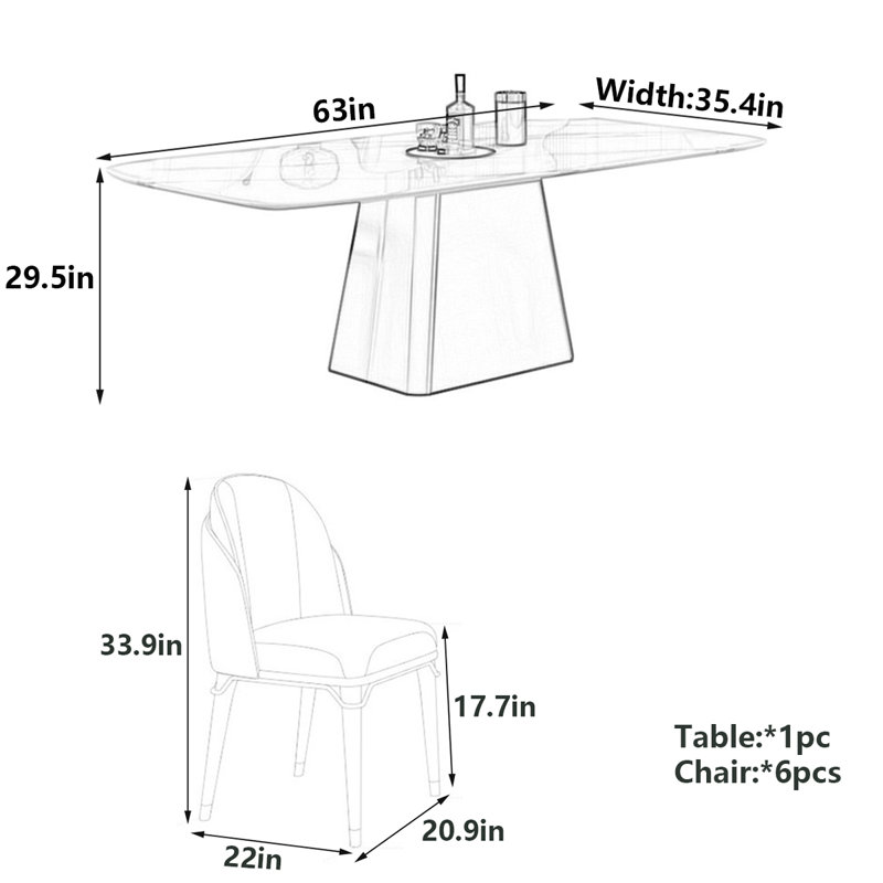 Modern Rock Dining Table, 29.5"H x 63"L x 35.4"W