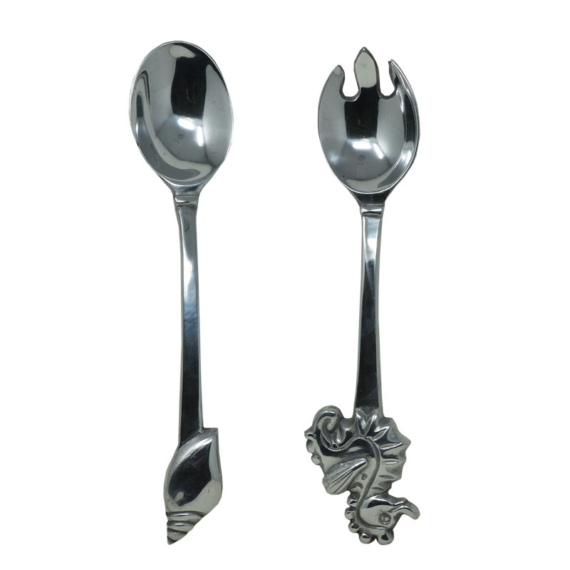 Pewter Spoon And Fork Server Set/seahorse