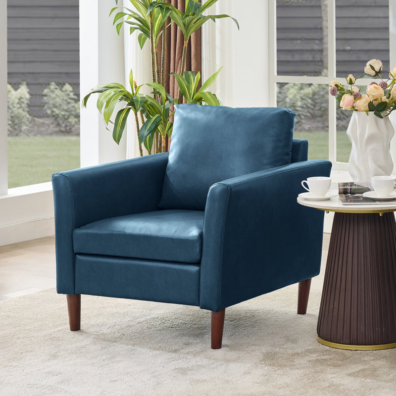 Bobur Faux Leather Living Room Accent Chair, Dark Blue