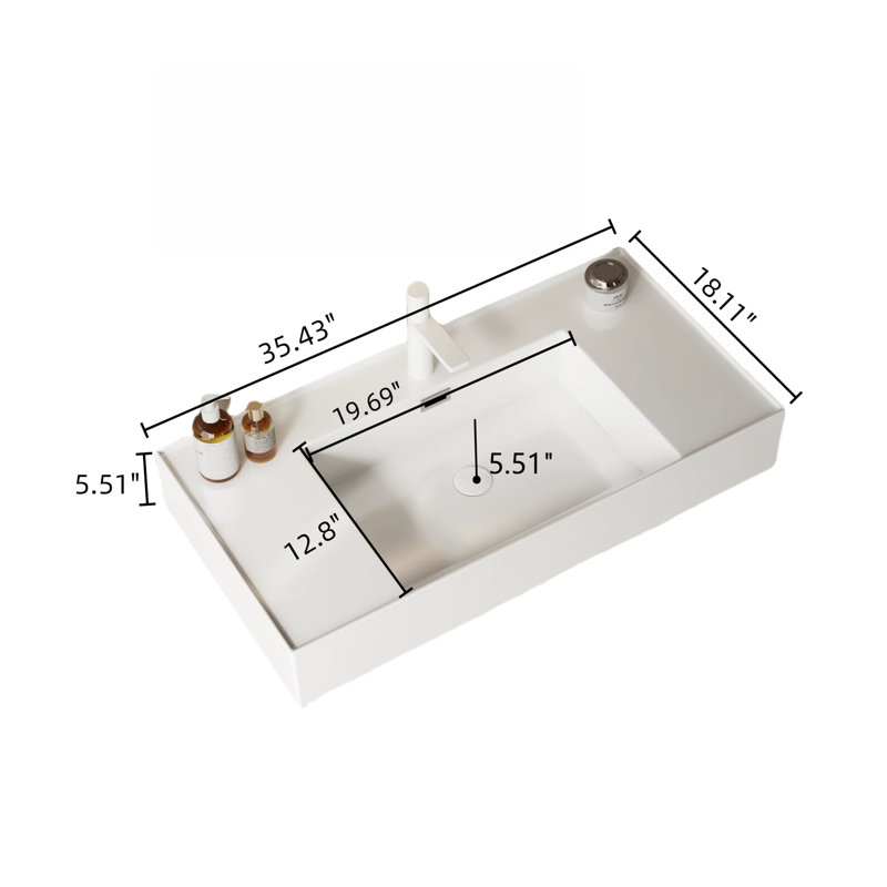 Meuble-lavabo flottant en bois naturel 36 po avec lavabo rectangulaire intégré en acrylique Roomfitter