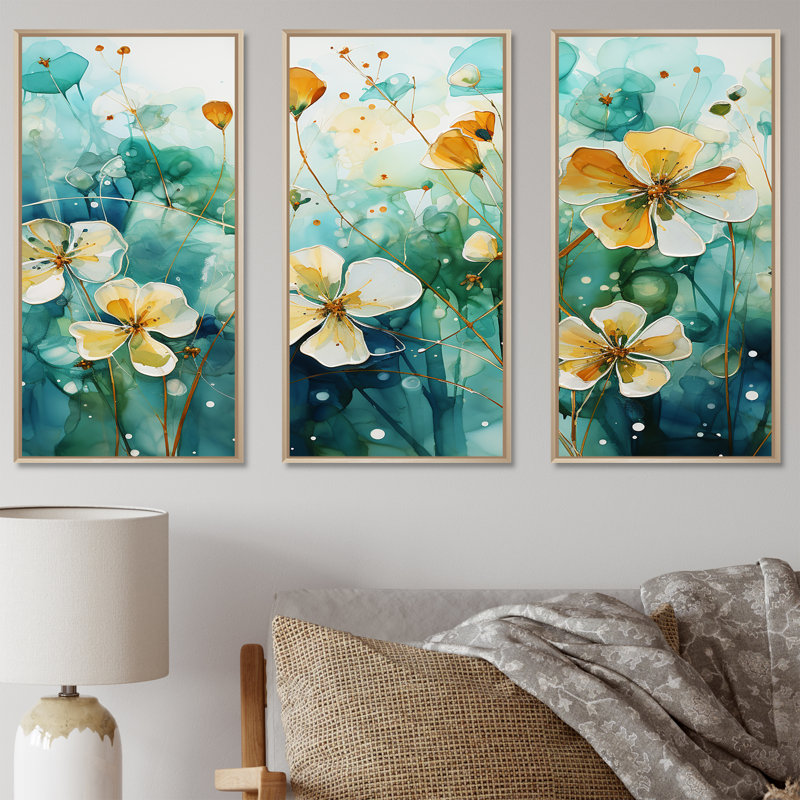 Beige transparent botanique, élégance florale - ensemble de plantes sur toile, Cadre naturel flottant