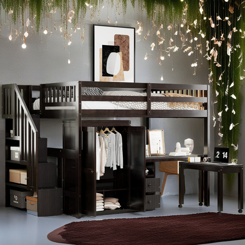 Loft Bed With Stairs, Full, Espresso