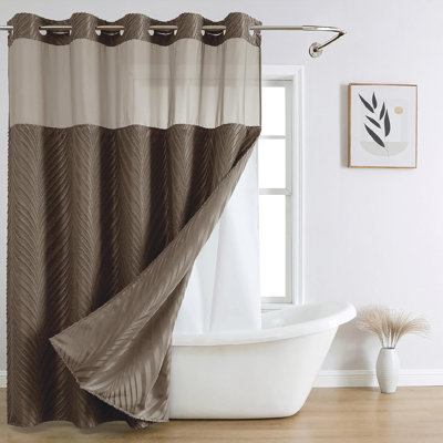 Ensemble de douche Boho sans crochet, extérieur capitonné brun, dessus transparent, intérieur imperméable