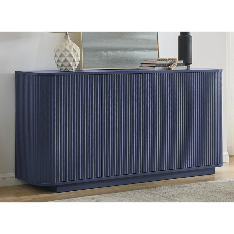64" Modern Fluted Sideboard Buffet Cabinet - Storage Credenza, Blue/Blue