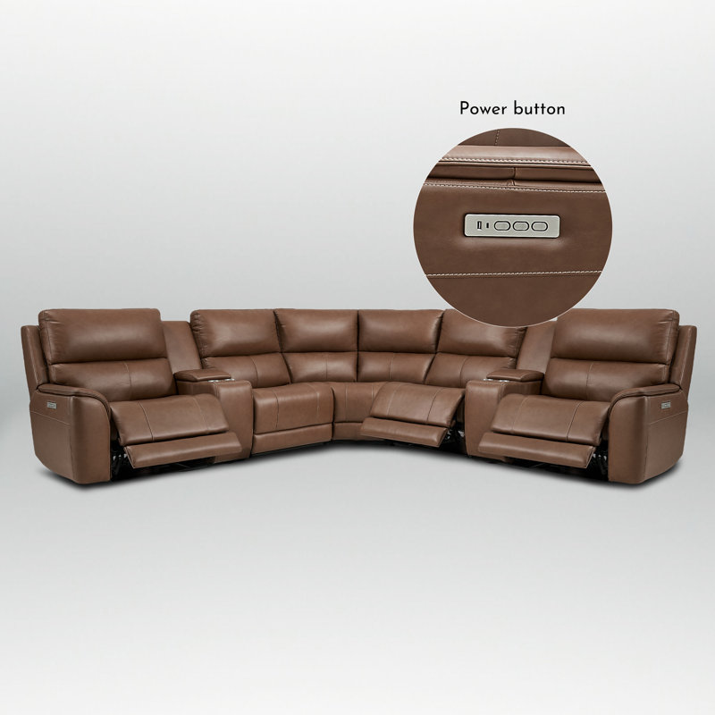 136" Triple Power Leather Zero Gravity Reclining Sectional Sofa with Adjustable Lumbar Support Built-In USB Port and Console