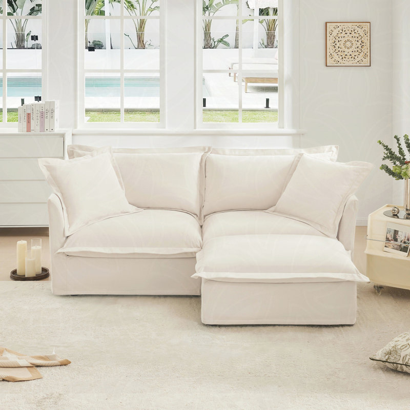 Canapé modulaire en L avec housse en L, canapé-lit en chenille confortable avec repose-pieds convertible et 2 grands coussins, ensemble de canapé moderne surdimensionné à 3 places pour bureau de salon