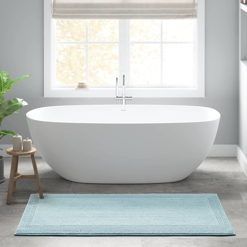Tapis de bain 100% coton réversible bleu 20 x 30 po 3000 g / m² - doux, lavable à la machine, Single - 30" L x 20" W