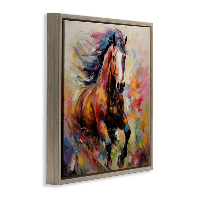 Cheval vif au galop, Cadre flottant orme Montalcino, H 25 po x l 25 po