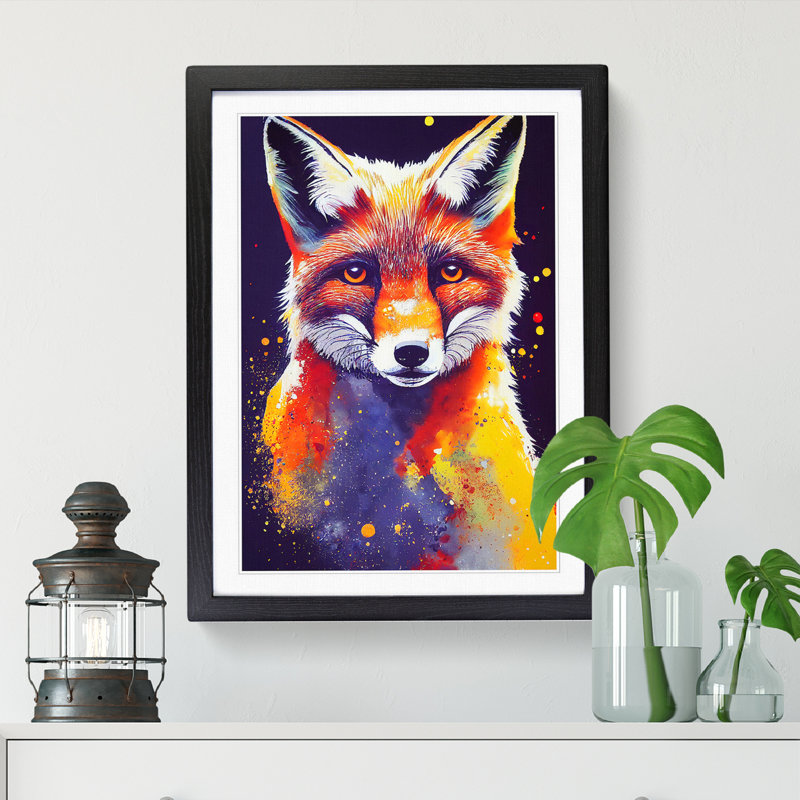 FRM-V0523-1034X Fox Paint Splatter Vol.2 - Picture Frame Print, Black Framed, 64cm H x 46cm W