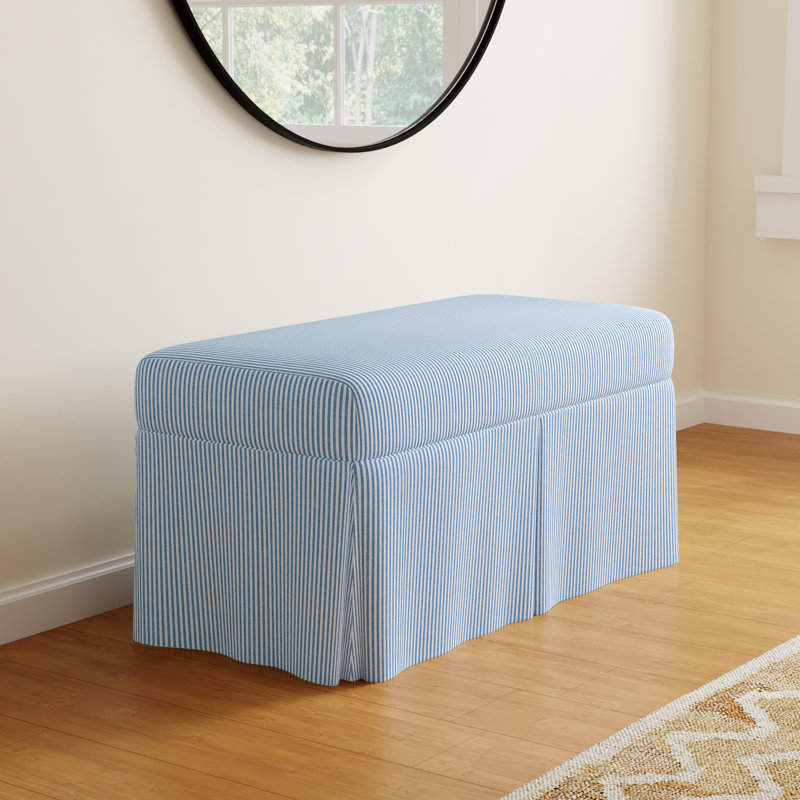 Chaplin Cotton Upholstered Storage Bench, Prep Stripe Blue