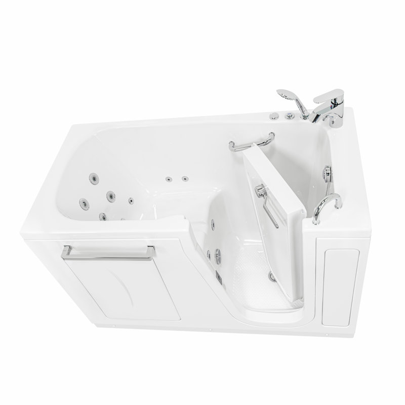 Ella Zen Acrylic Hydro Massage Walk in Tub 30"x60", Right Inward Swing Door, 2 Piece Faucet, Right Drain