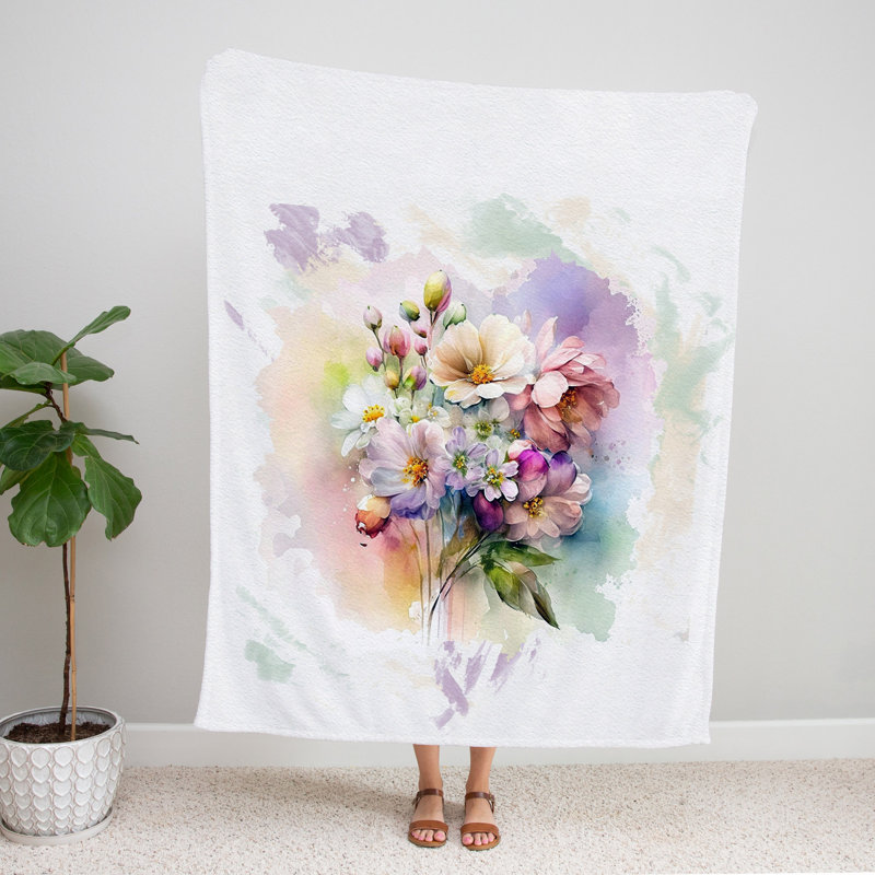 Throw Blanket, 68" W x 80" L, Floral/Abstract, Purple/Pink/White/Orange