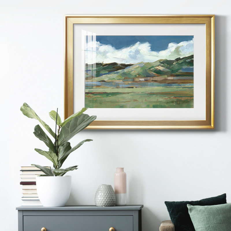 Western Sky I - peinture encadrée, H 26,5 po x l 36,5 po x P 1 po, Or, Blanc