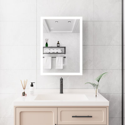 Bathroom Led Mirror Cabinet - 2820 Inch With Lights, , Dimmer, Time & Temp Display, Surface Mount, Adjustable Brightness Lights Mirror, Stylish Appearance