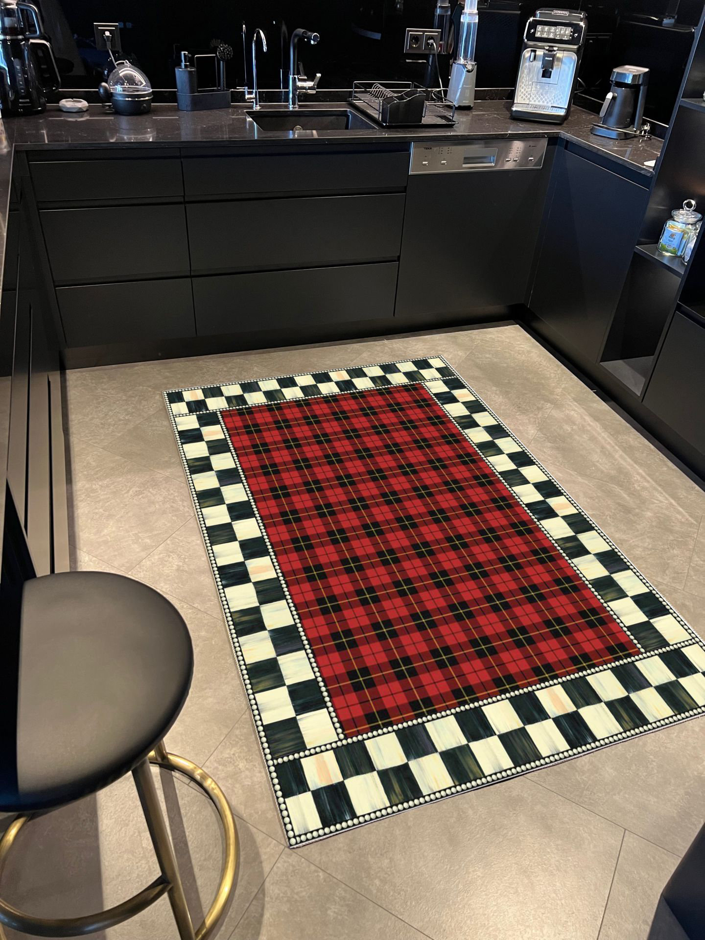 METG HOME Red Plaid and Checkerboard Pattern Woven Base Rug | Wayfair