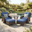 Ensemble de 5 chaises pivotantes en osier avec coussins, table basse et repose-pieds-1643289430