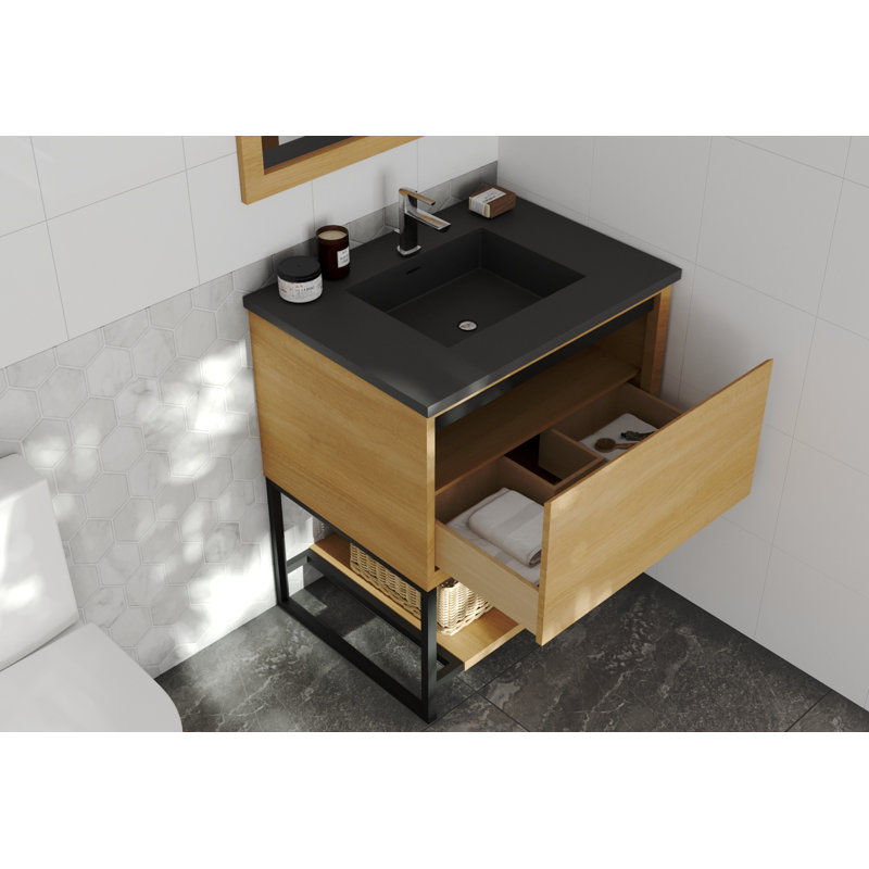 Ensemble de meuble-lavabo simple 30 po Riey, Marbre de Carrare blanc, Chêne blanc californien