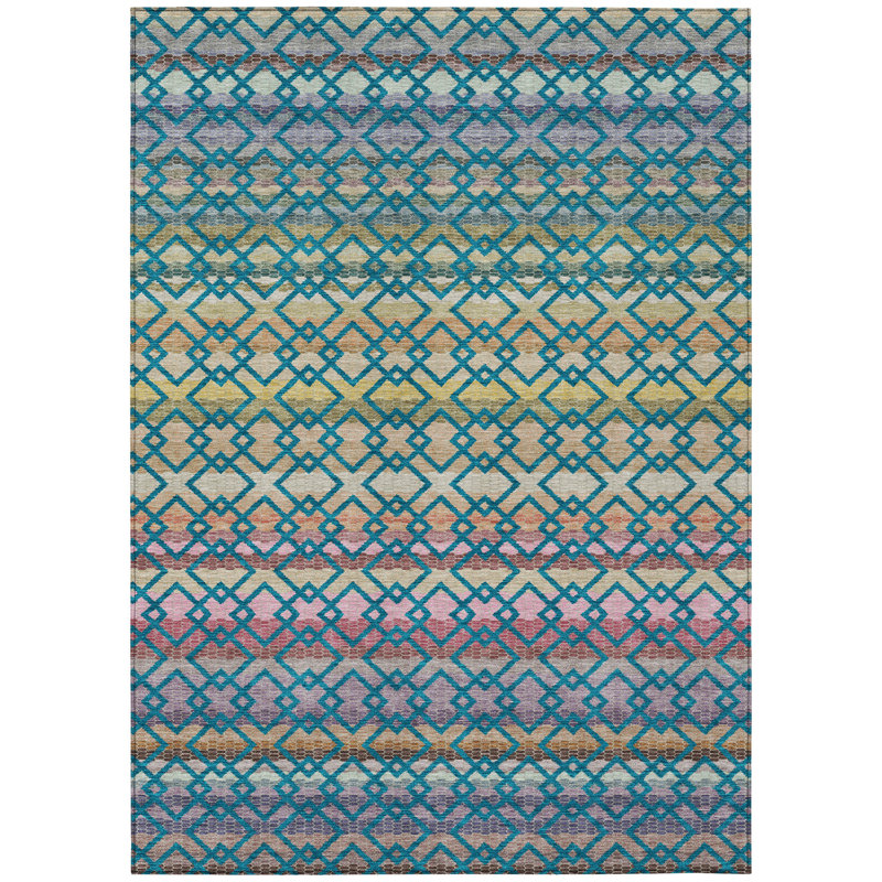 Machine Washable Indoor/Outdoor Chantille ACN2531 Stripes Rug, Teal, Rectangle 8' x 10'