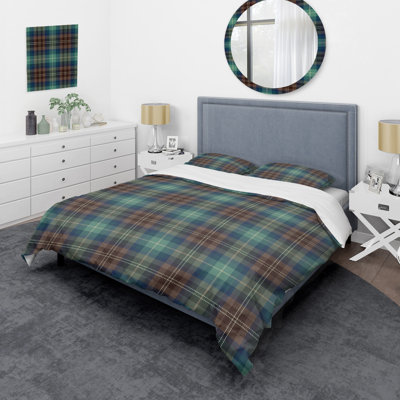 Green And Blue Checked Tartan Polyester Plaid Duvet Cover