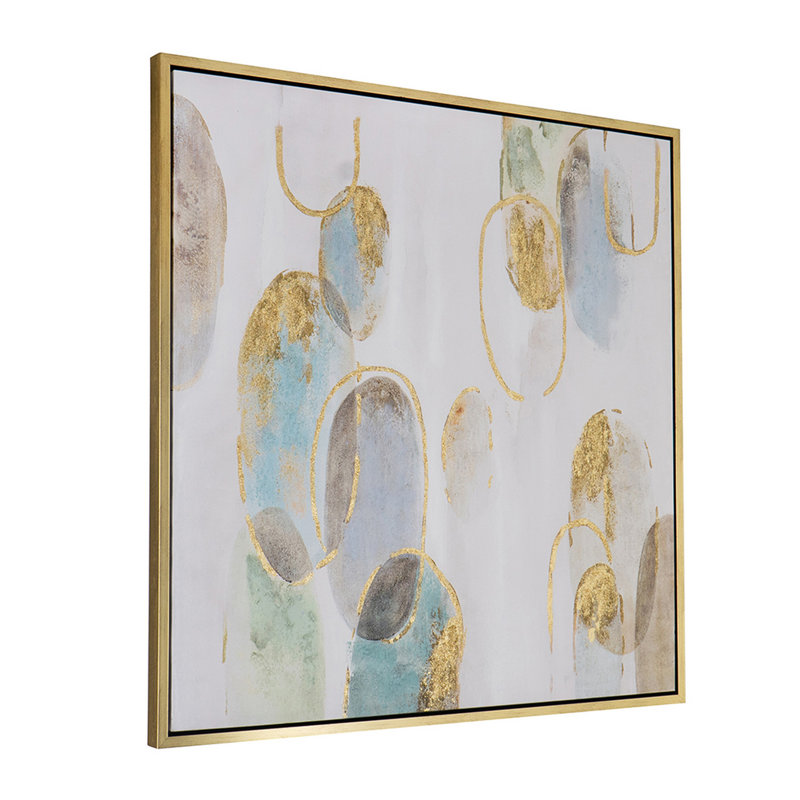 39.4" Square Gold, White, Green Abstract Canvas Wall Art