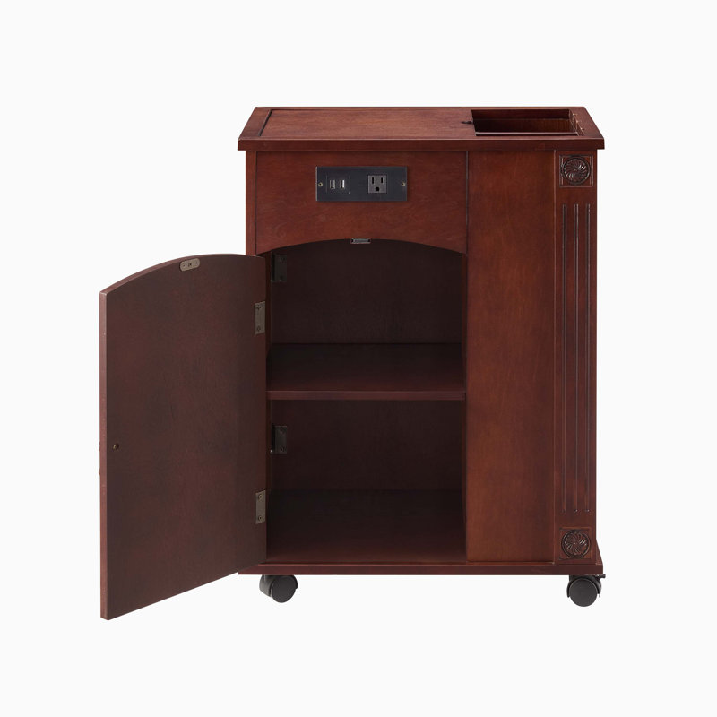 Table de bout traditionnelle avec station de charge, rangement et roues