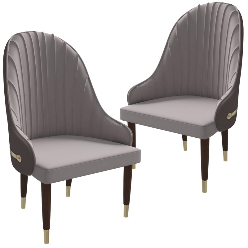 Chaise rembourrée en cuir avec structure et pieds en bois d'hévéa Simoneau Simoneau Collection Simoneau, Taupe
