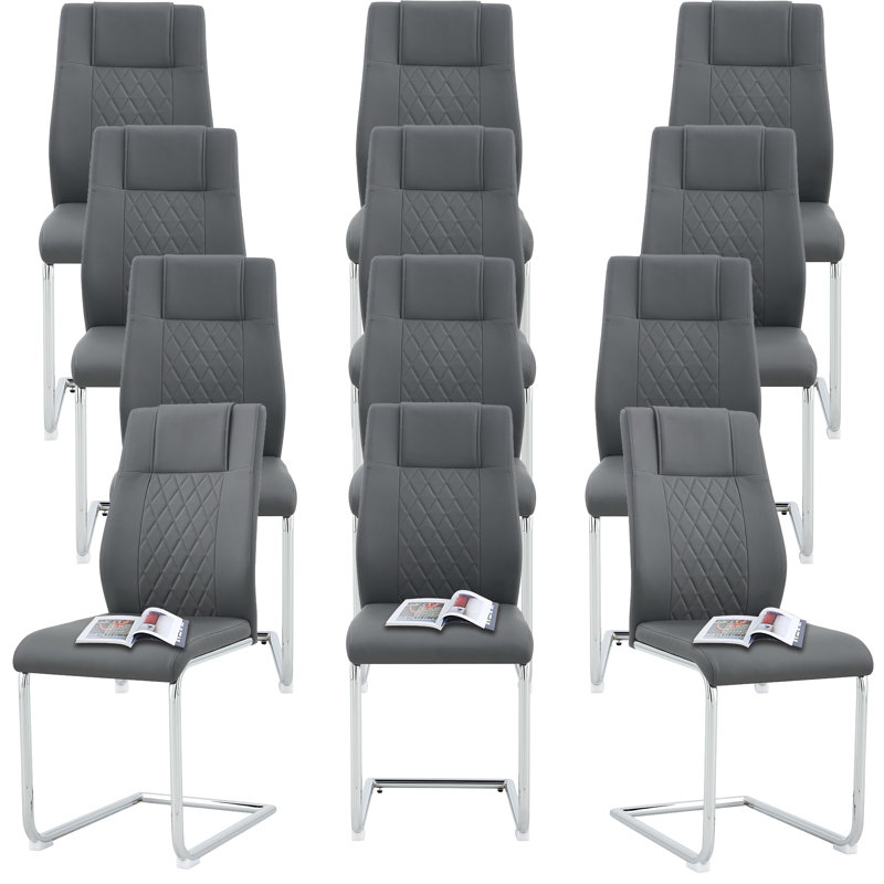 Chaises de salle à manger rembourrées en similicuir avec repose-pieds Modern (ensemble de 12), Argent argent, Blanc