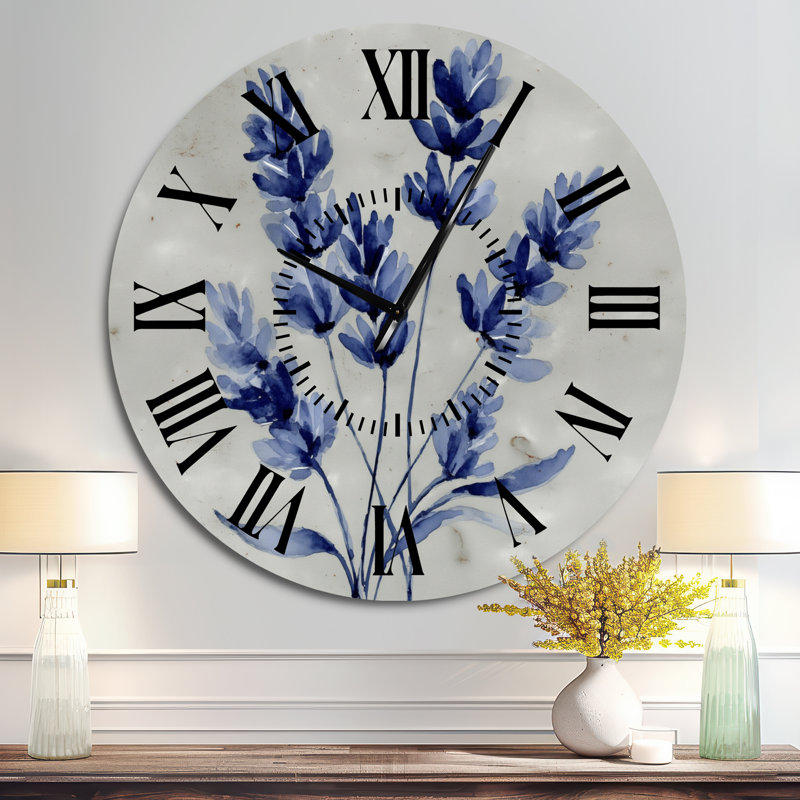Chemin du bouquet de lavande bleu - Horloge murale florale en métal, Surdimensionné