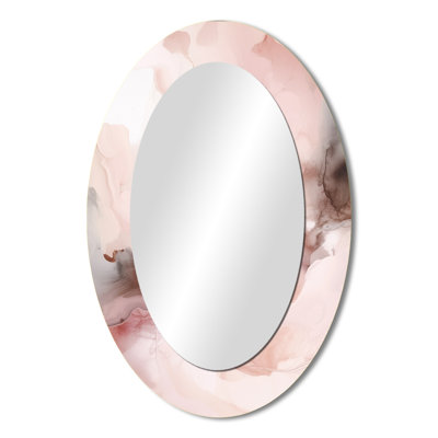 Pink Delicate Abstract Marble III - Modern Oval Wall Mirror