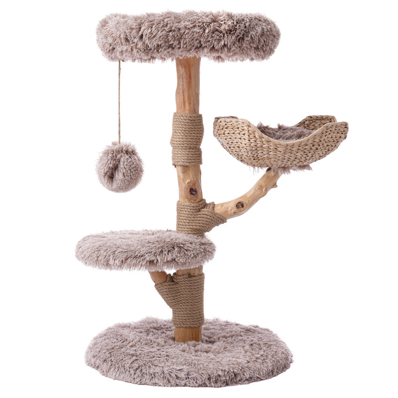 Arbre à chat en bois massif Artisan, Beige