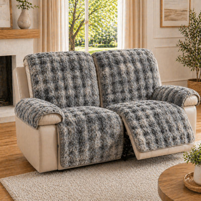 Faux Rabbit Fur Plush Sofa Recliner Cover Set, Non-Slip Furniture Protector with Separate Armrest Pads for Armchair, Loveseat and 3-Seat Sofa