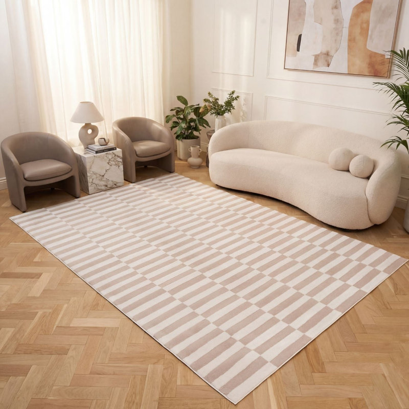 Loft Modern Striped Living Room Area Rug and Runner Soft Pile, Rectangle 160 x 230 cm, Beige/Ivory