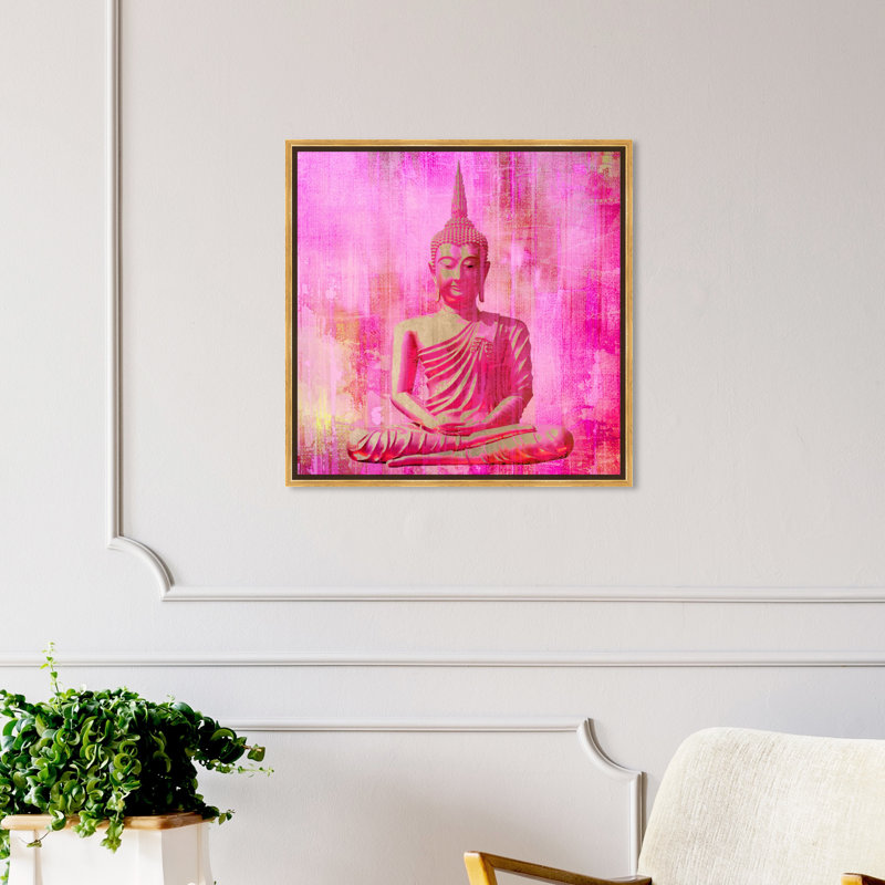 Bouddha rose - impression sur toile tendue, H 40 po x l 40 po x P 2 po, Cadre doré