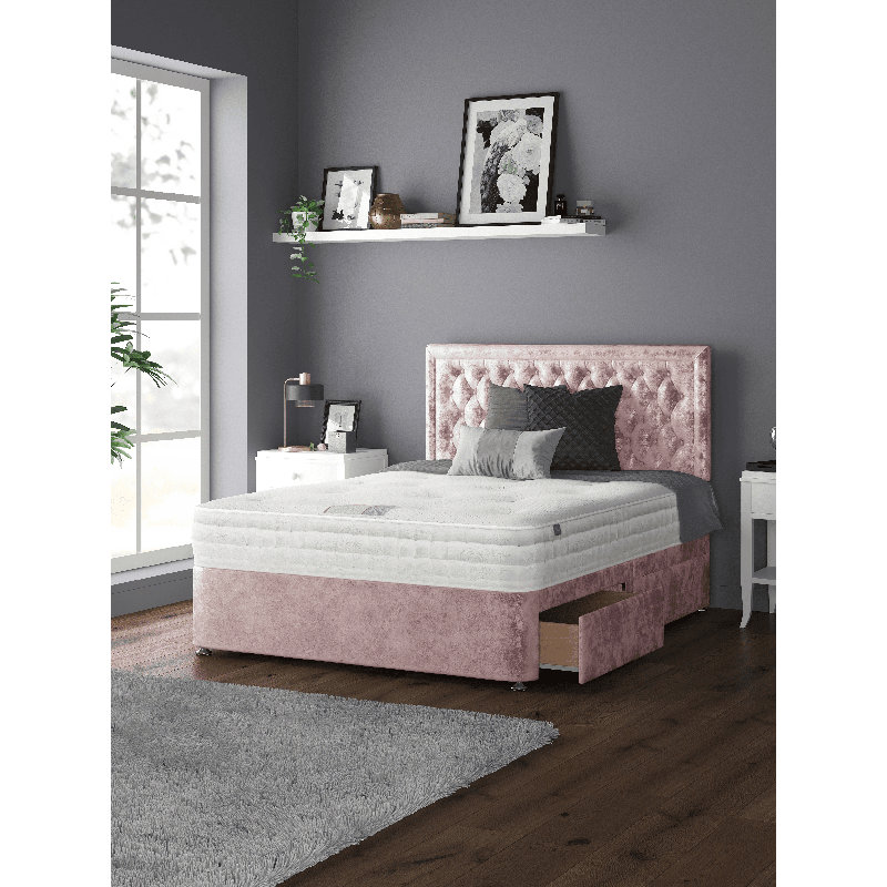 Fan Divan Bed Base, Pink, Single (3'), 2 Right Drawers