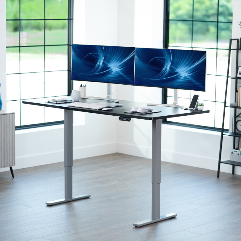 VIVO Single Motor Electric Desk with Push Button Memory Controller, 48.5" H x 71" W x 36" D, Black/Gray
