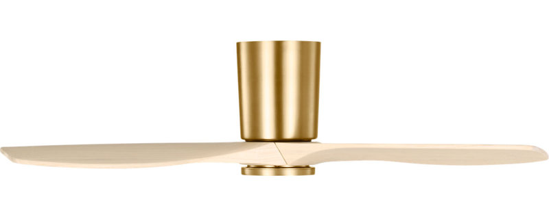 Seyra Smart Hugger LED Ceiling Fan, Washed White Oak, 44" Wide, Burnished Brass