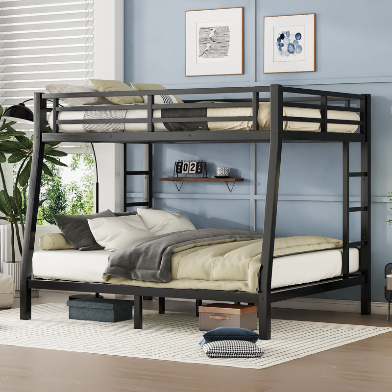 Metal Bunk Bed for Teens and Adults,Space-Saving/Noise Reduced/No Box Spring Needed,Black, Full XL Over Queen
