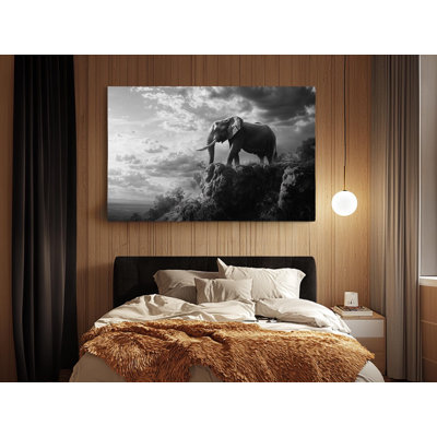 Reproduction sur toile de haute qualité en noir et blanc d'un éléphant - décoration murale fabriquée à la main - art élégant - cadeau - reproduction murale, reproduction de peinture