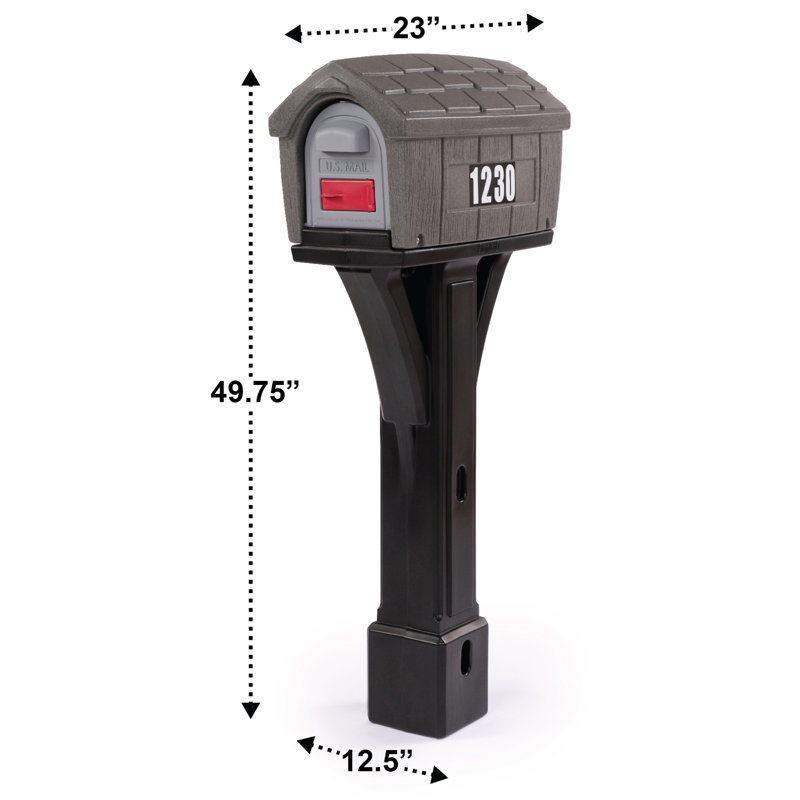 Classic Gray Stone and Black Plastic Mailbox with Post