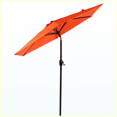 Parasol de marché extérieur de 10 pi avec mécanisme d'inclinaison et de manivelle à bouton-poussoir, parasol de parasol résistant aux rayons UV pour le jardin, la terrasse, la piscine, la cour - Brun (base non incluse)