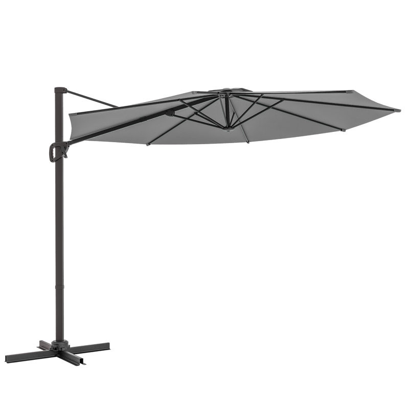 Parasol en porte-à-faux 10 pi avec tissu teint dans la masse, abat-jour luxueux avec rotation à 360 °, Gris