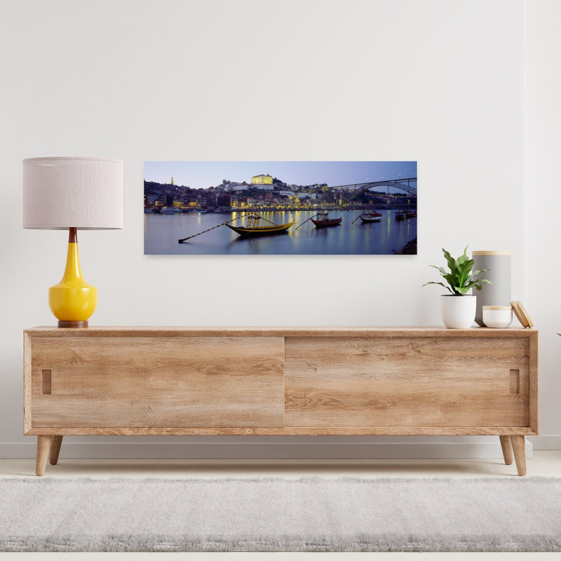 Bateaux dans une rivière, rivière Douro, Porto, Portugal, architecture contemporaine, art mural, H 12 po x l 36 po