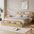 Wooden Bed Frame with Storage Headboard & Footboard, Low Profile Platform Bed with Wooden Slats, No Box Spring Needed-1857476110-1857476101