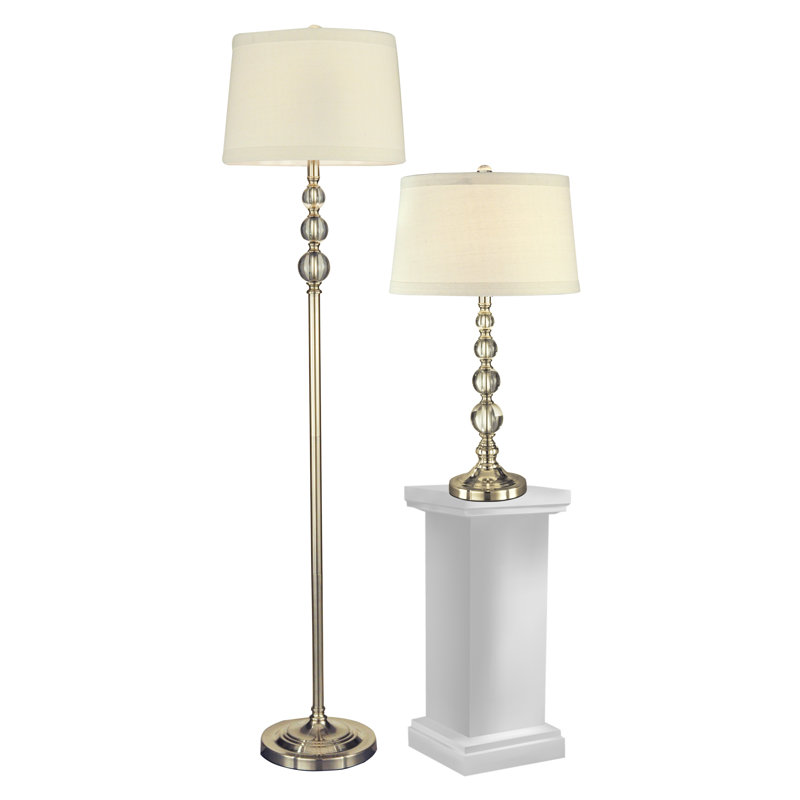 Ensemble lampe de table et sur pied Diaz, Nickel satiné