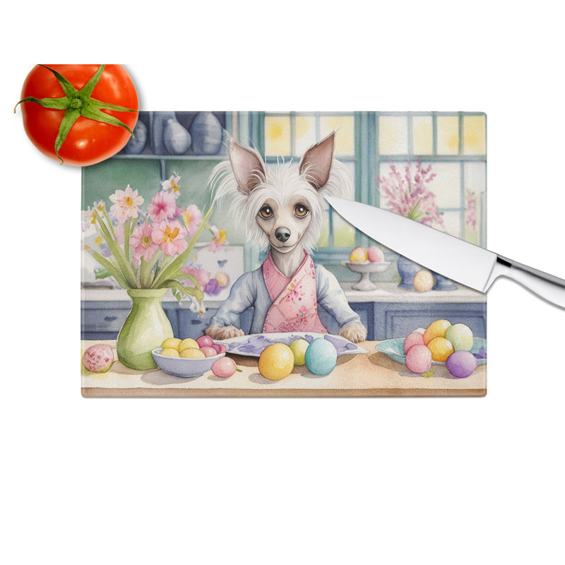 Decorating Easter Chinese Crested Glass Cutting Board