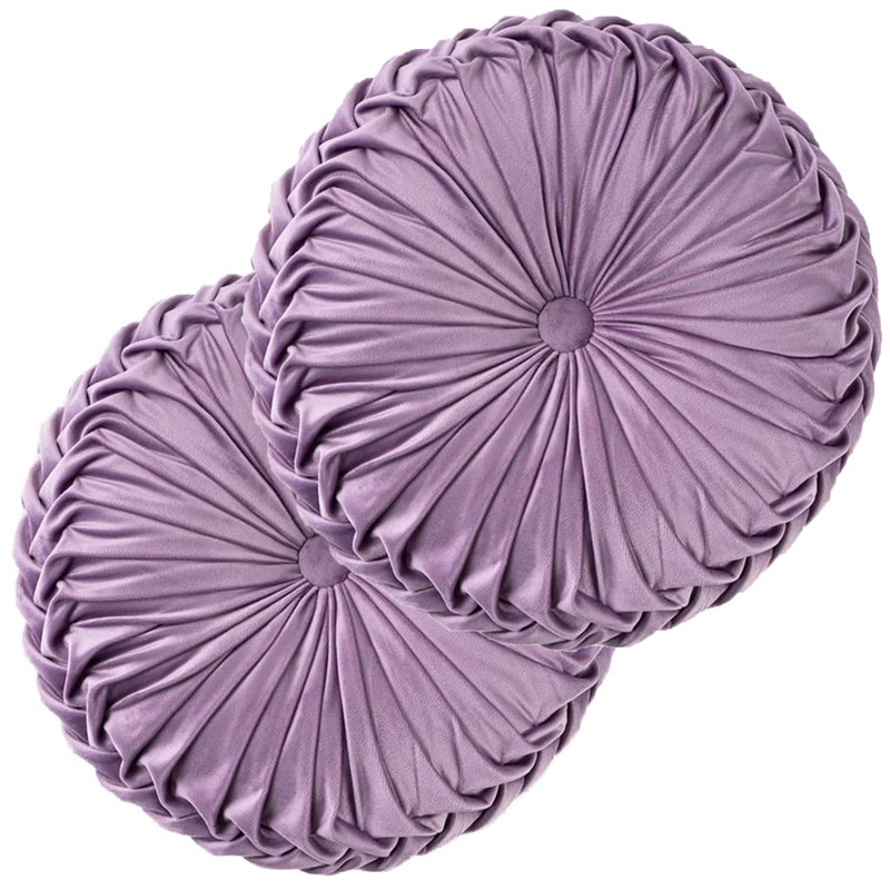 Velvet Round Throw Pillow for Couch Decor 15-Inch (Set of 2), Light Purple