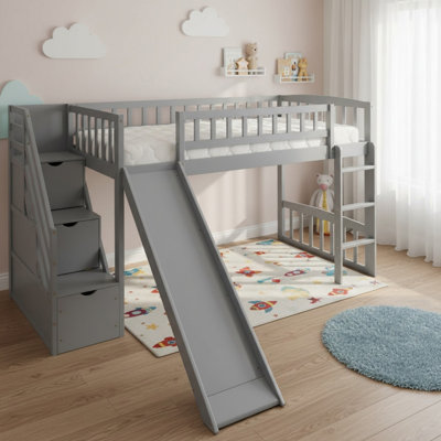 Lit mezzanine simple en bois massif avec deux tiroirs et glissière pour chambre à coucher
